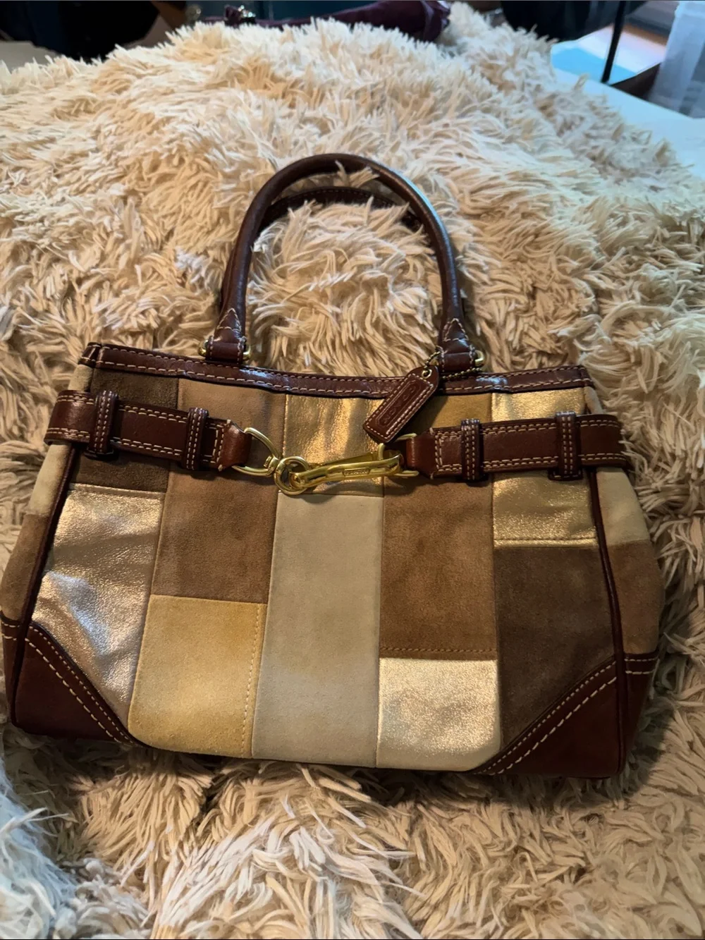 Coach Hampton’s Patchwork Suede & Leather Satchel – Style F11218 (Authentic)